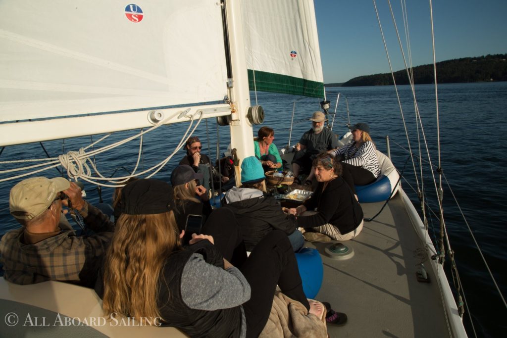 Sailing back to Friday Harbor enjoying our delicious snacks