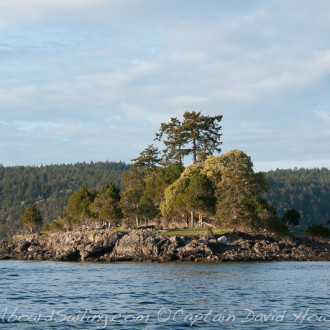 Sunset in the maze of islands between Shaw and Orcas of the San Juans