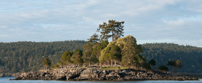 Sunset in the maze of islands between Shaw and Orcas of the San Juans
