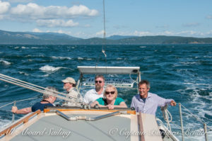 Sailing in Spieden Channel — with Bruce Martin, Lisa Anderson, David Howitt and Sheila Martin