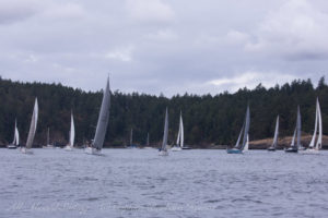 Starting line of the Shaw Island Classic Sailboat Race