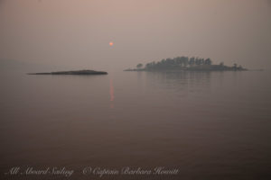 Yellow ands Low island with forest fire smoky haze