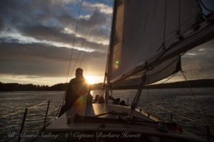 Sunset sailing into Friday Harbor