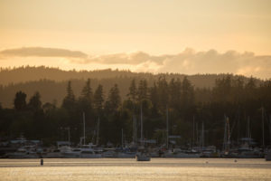 Sunset sailing into Friday Harbor